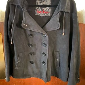 Hot kiss pea coat black gray jacket / hood sz L